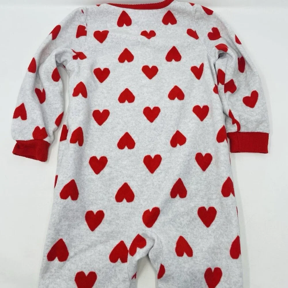 Carters Toddler‎ Girls Size 2T Heart Printed Zippered Fleece Footed Pajamas 1789